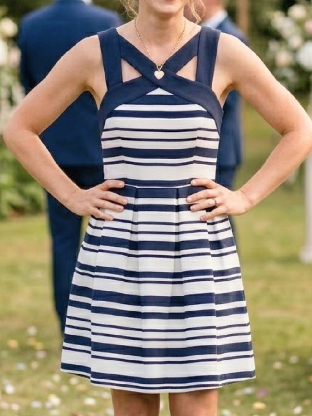 Blue White Stripe Sundress SHE SKY Fit Flare NWT S